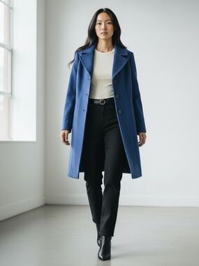 Vintage Jessica Pea Coat Single Breasted Tailored Deep Blue Size 8